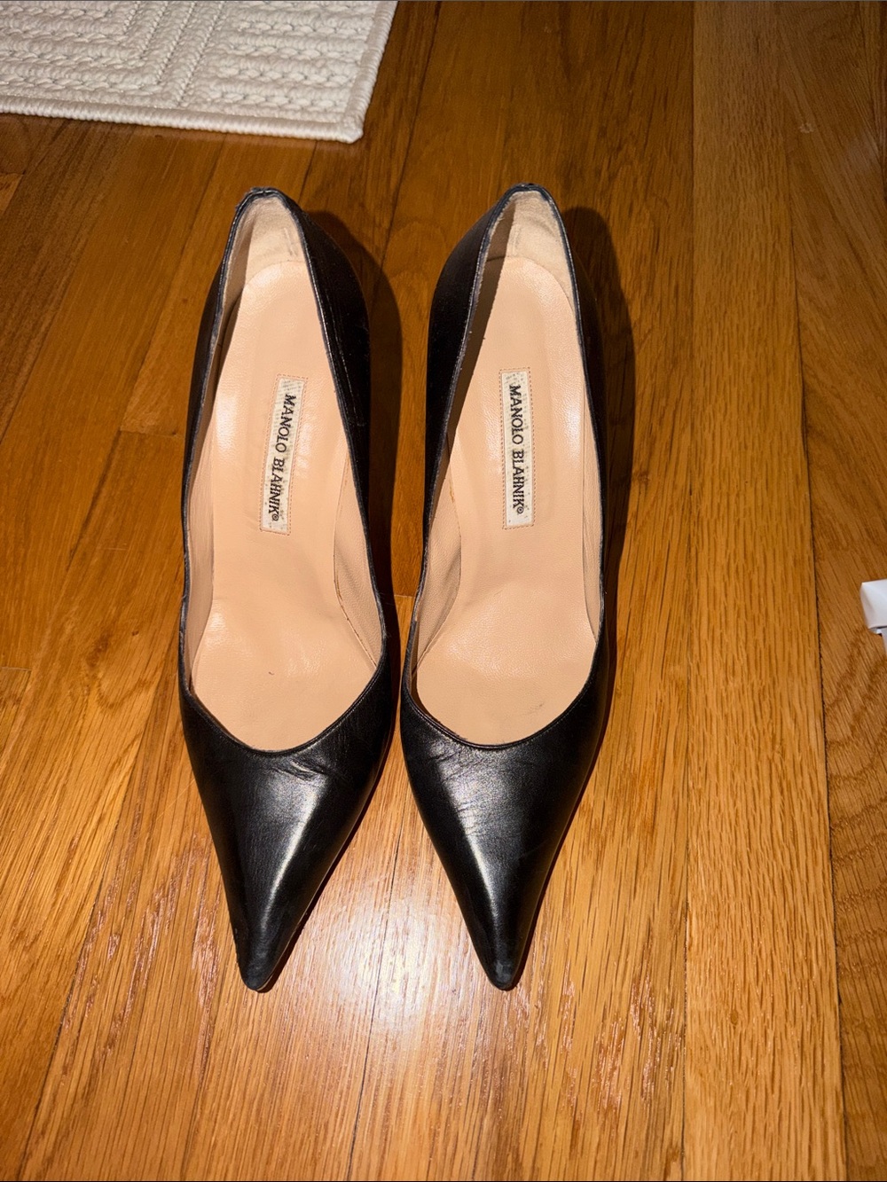 Manolo Blahnik Black Leather Pointed-Toe Pumps